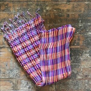 Woven pleated shawl scarf wrap with tassels 20x66”